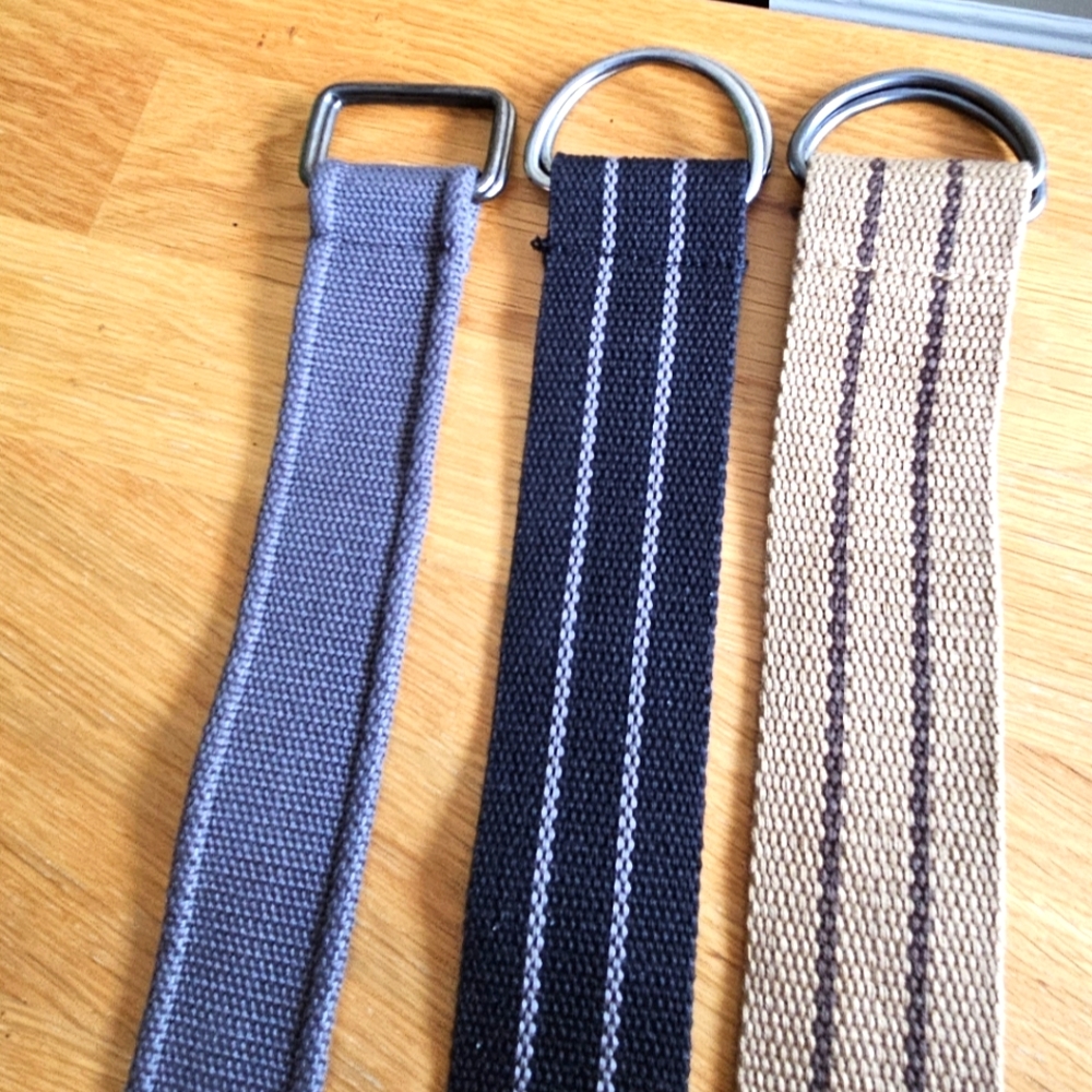 Lot of 3 Canvas D-Ring Web Belts Size 40 Gray Black Khaki Casual Military Style